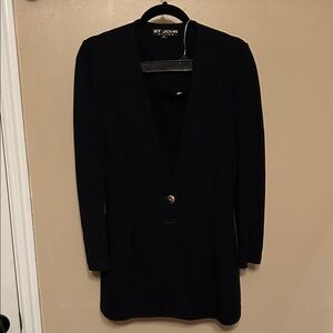 St. John Knit Skirt Suit Midnight Jacket with Gold Accent and Pencil Skirt